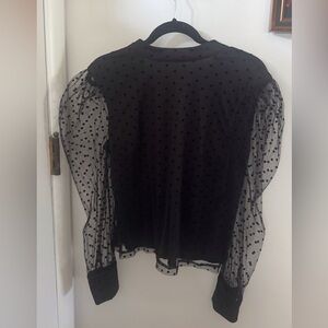 Parisian Works Black Sheer Polka Dot Puff Sleeve Blouse